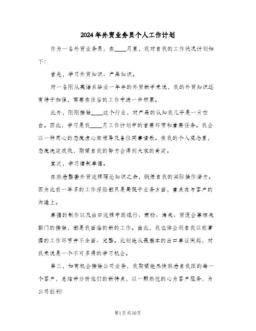 2024年外贸业务员个人工作计划（五篇）