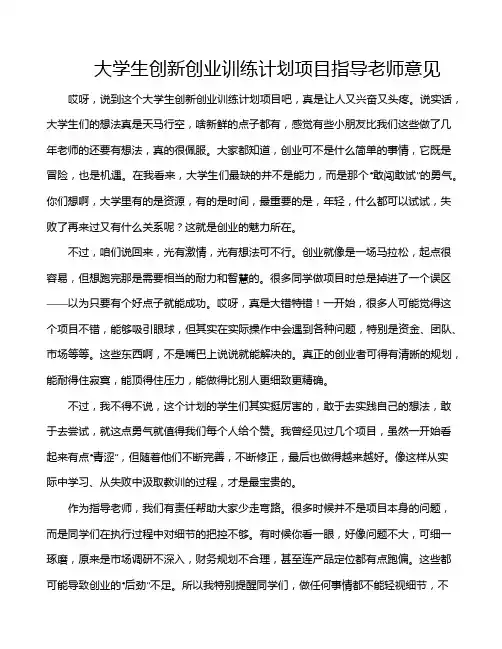 大学生创新创业训练计划项目指导老师意见