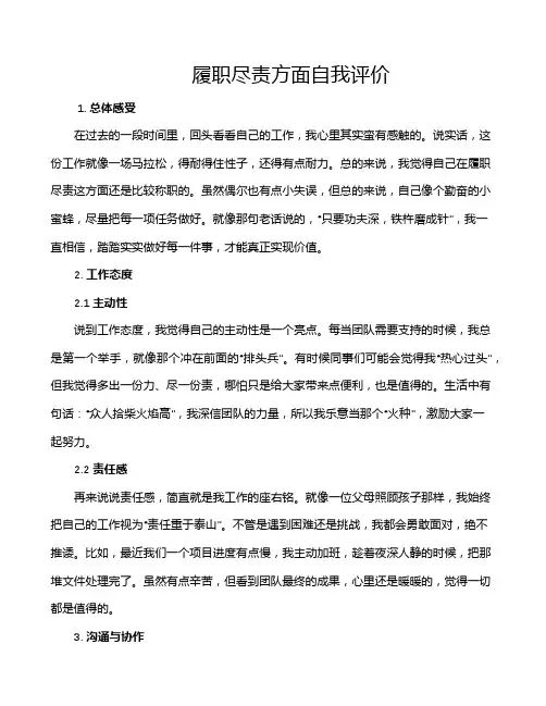 履职尽责方面自我评价