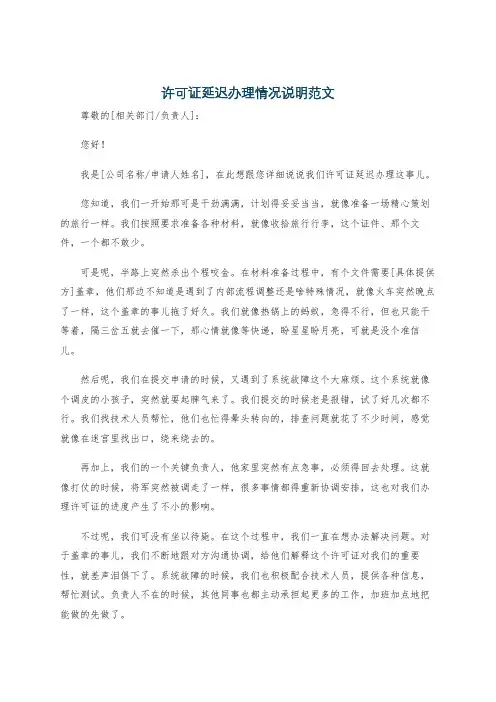 许可证延迟办理情况说明范文