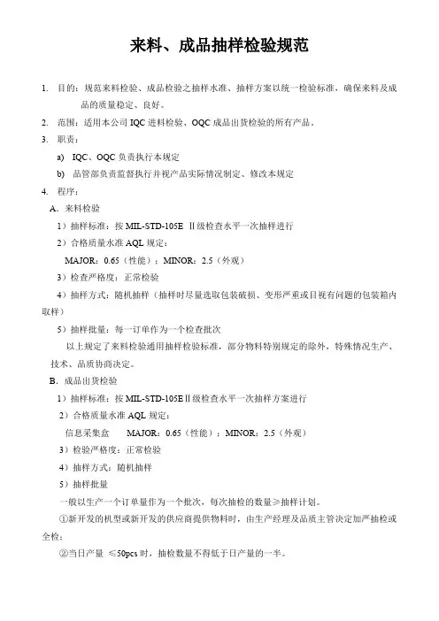 IQC和OQC抽样检验规范