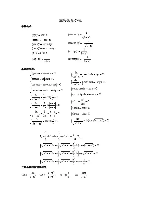史上最全的数学微积分公式+三角函数+定理