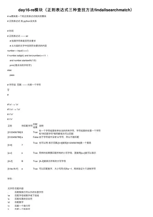day16-re模块（正则表达式三种查找方法findallsearchmatch）