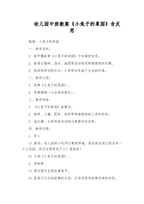 幼儿园中班教案《小兔子的菜园》含反思