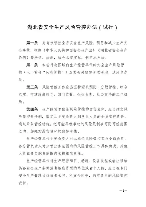 湖北省安全生产风险管控办法(试行)