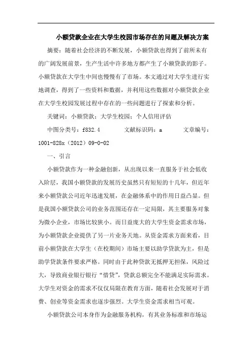 小额贷款企业在大学生校园市场存在的问题及解决方案