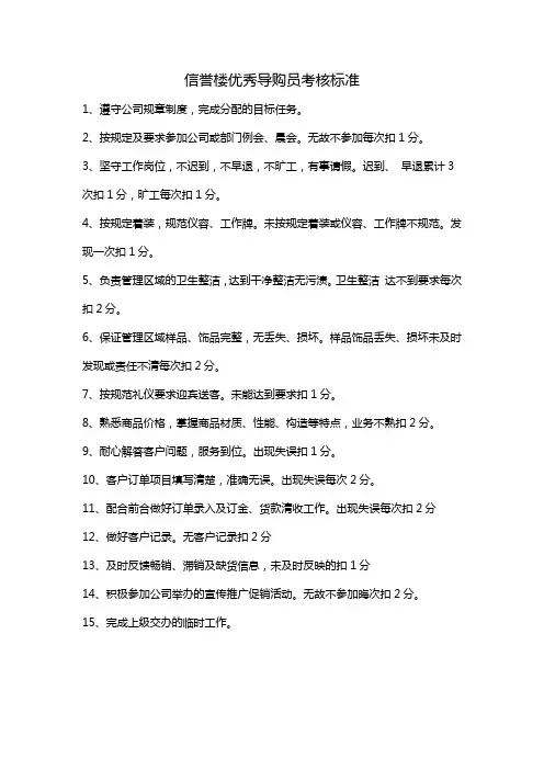 信誉楼优秀导购员考核标准