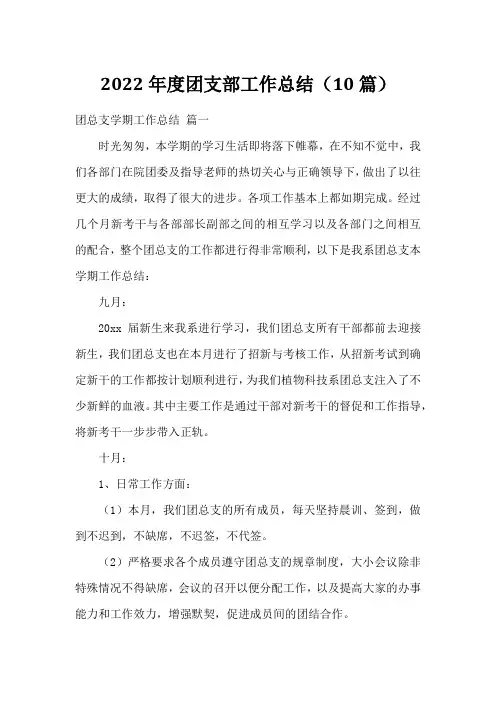 2022年度团支部工作总结(10篇)