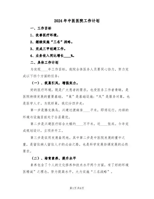 2024年中医医院工作计划（2篇）