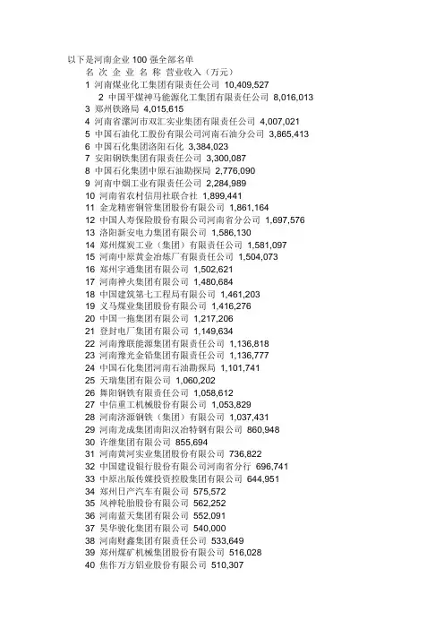 河南企业100强