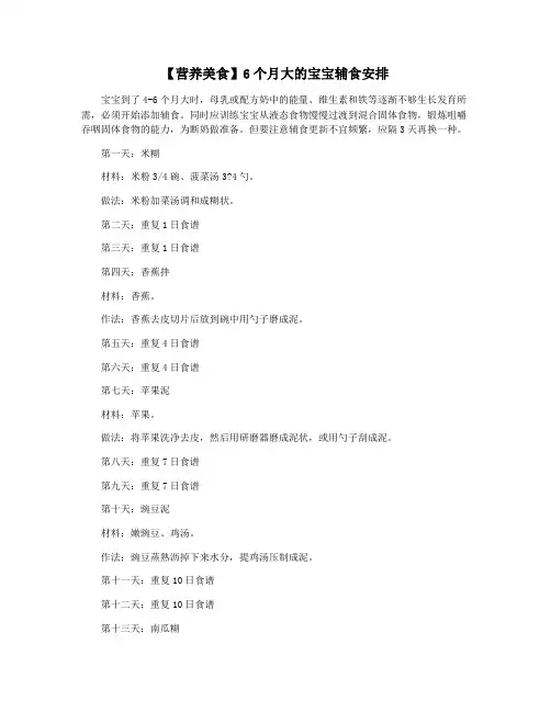 【营养美食】6个月大的宝宝辅食安排
