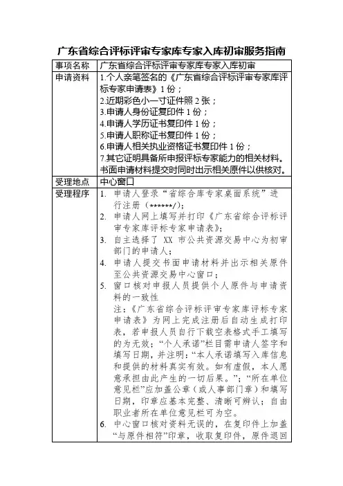 广东省综合评标评审专家库专家入库初审服务指南【模板】