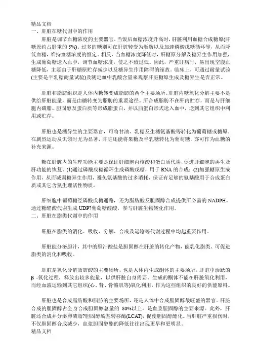 最新肝脏在物质代谢中的作用资料