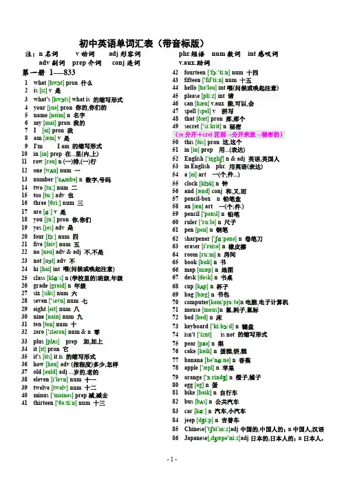 人教版初中英语单词汇总表(带音标)