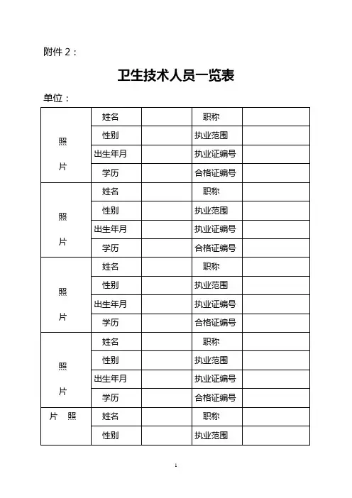 卫生技术人员一览表