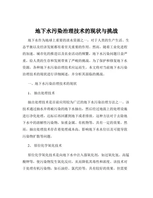 地下水污染治理技术的现状与挑战