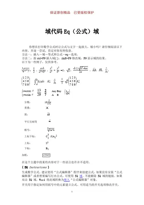 数学精解：域代码Eq(公式)域介绍