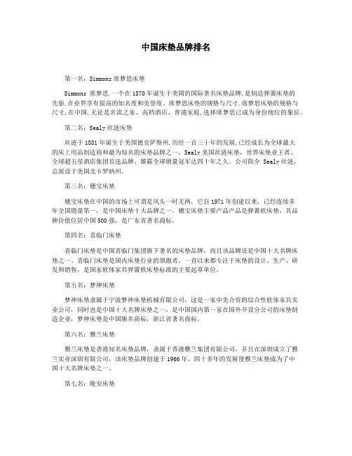 中国床垫品牌排名