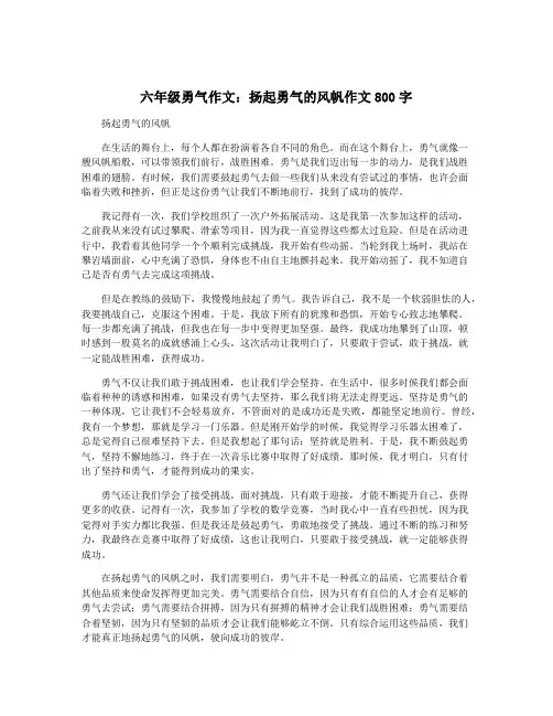 六年级勇气作文：扬起勇气的风帆作文800字