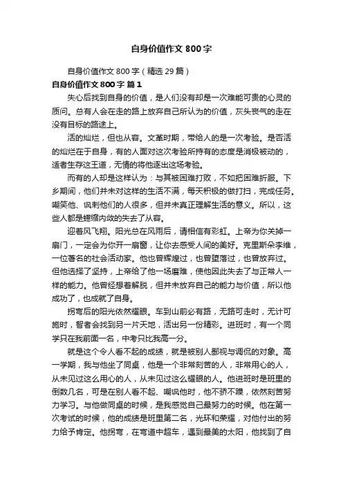 自身价值作文800字（精选29篇）