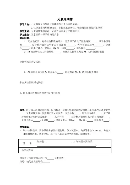 高中元素周期律第三课时学案教案