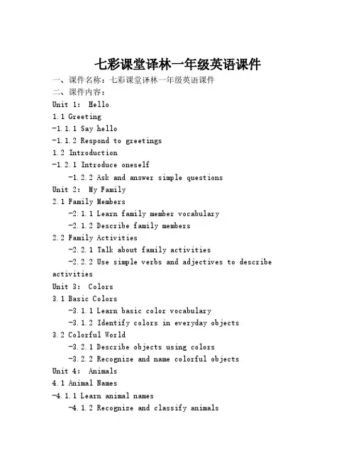 七彩课堂译林一年级英语课件