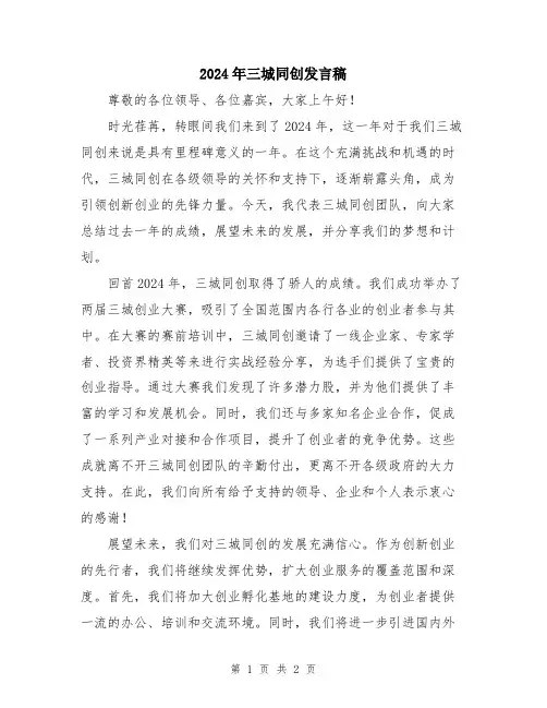 2024年三城同创发言稿