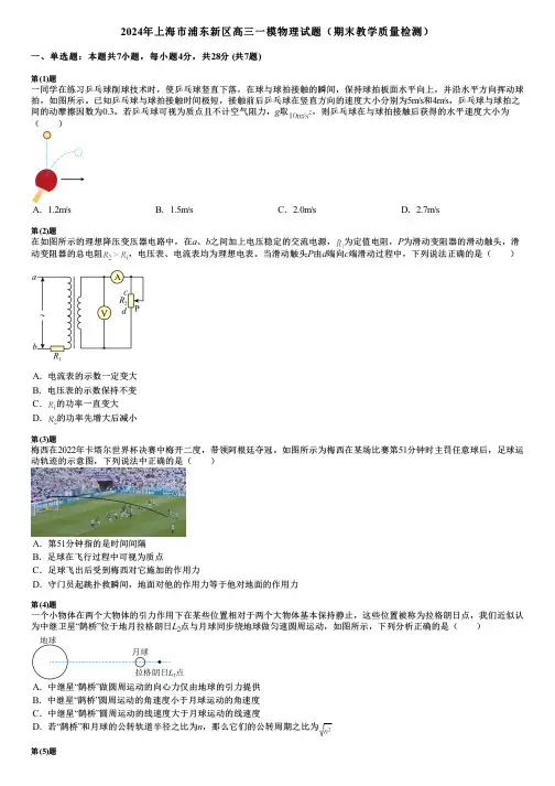 2024年上海市浦东新区高三一模物理试题(期末教学质量检测)