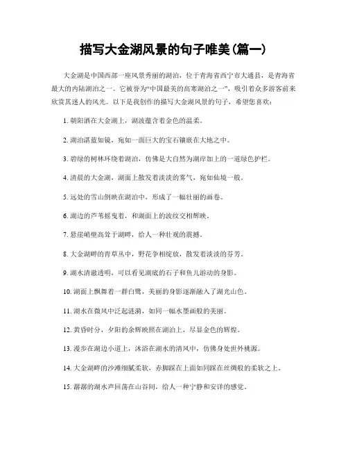描写大金湖风景的句子唯美(精选两篇)