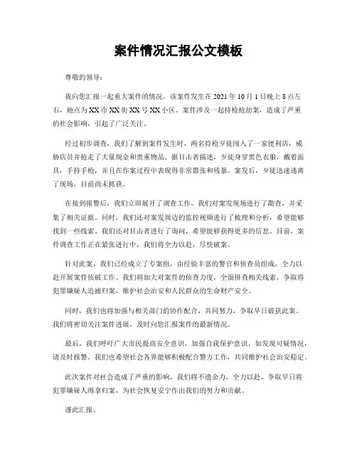 案件情况汇报公文模板