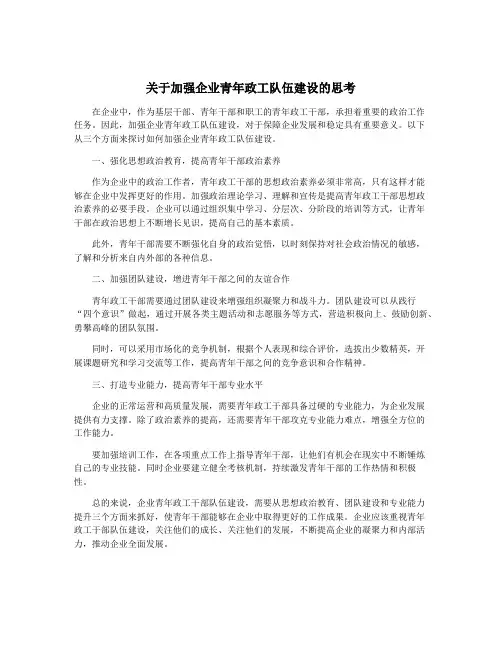 关于加强企业青年政工队伍建设的思考