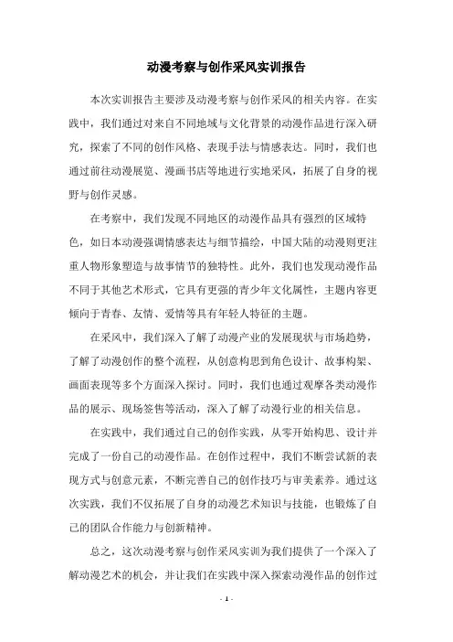 动漫考察与创作采风实训报告