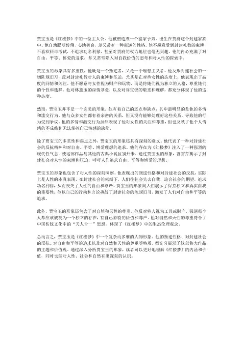 简要分析贾宝玉的形象