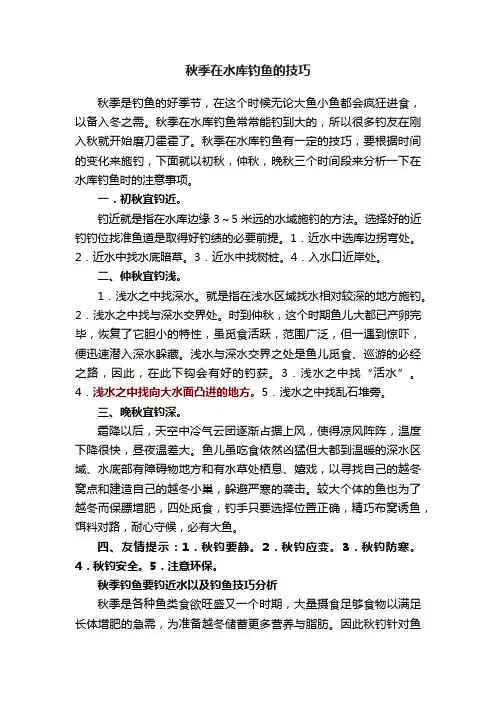 秋季在水库钓鱼的技巧