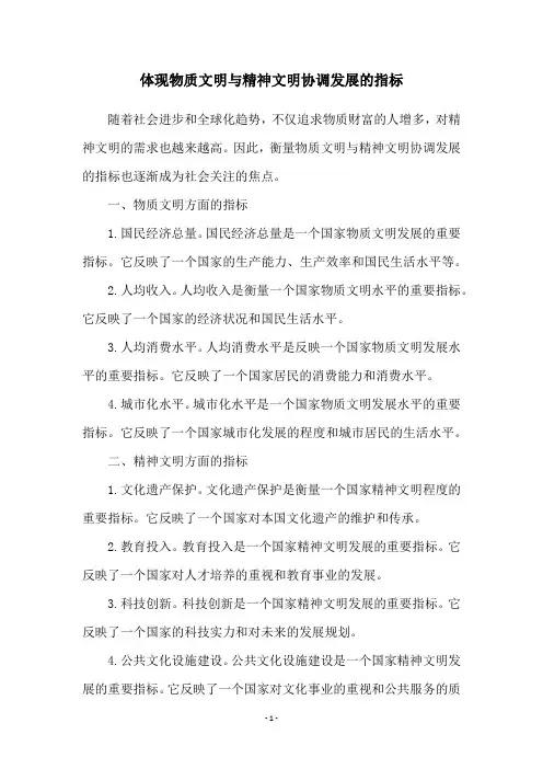 体现物质文明与精神文明协调发展的指标