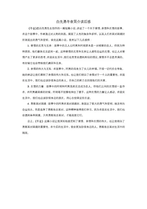 白先勇冬夜简介读后感