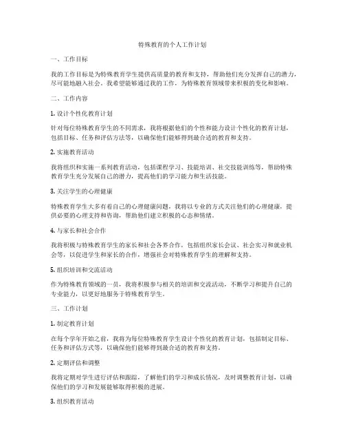特殊教育的个人工作计划