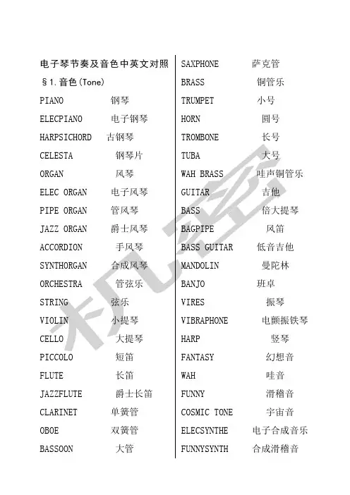 卡西欧电子琴节奏及音色中英文对照