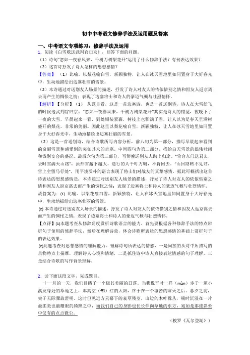 初中中考语文修辞手法及运用题及答案