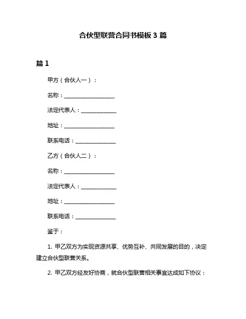 合伙型联营合同书模板3篇