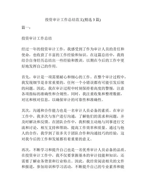 投资审计工作总结范文(精选3篇)