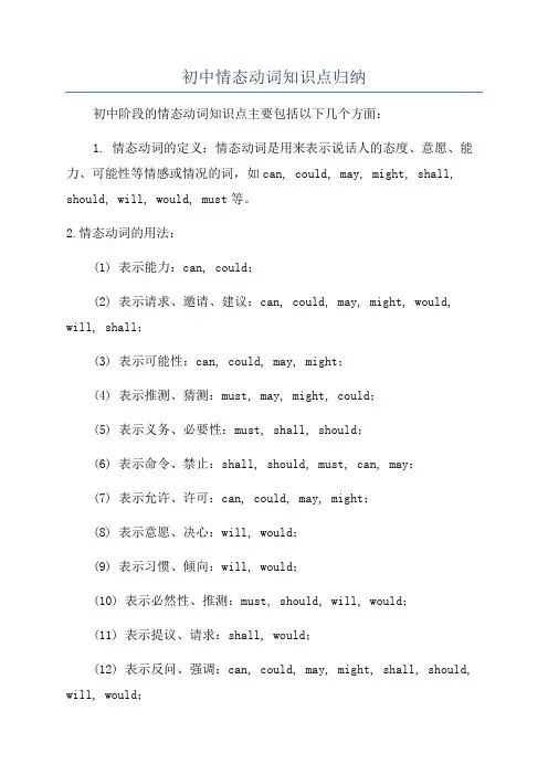 初中情态动词知识点归纳