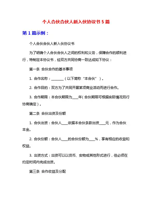 个人合伙合伙人新入伙协议书5篇