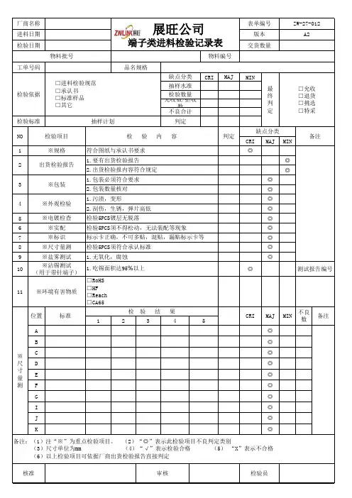 ZW-27-012-A2 端子类进料检验记录表