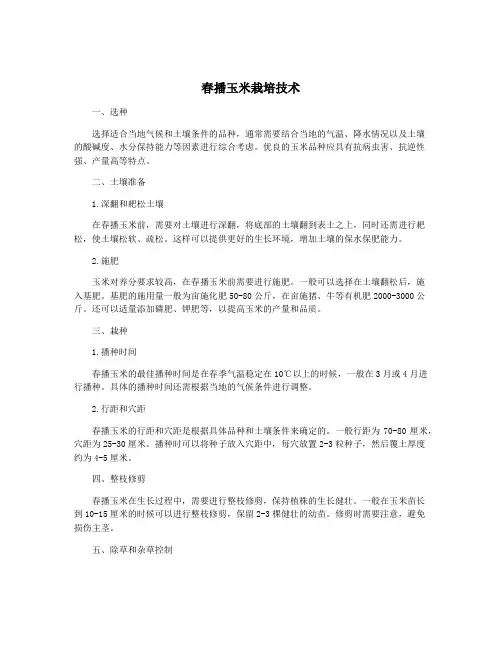 春播玉米栽培技术