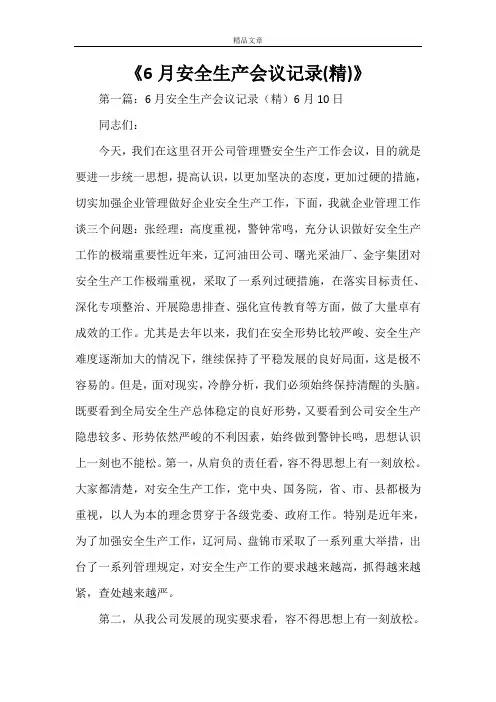 《6月安全生产会议记录(精)》