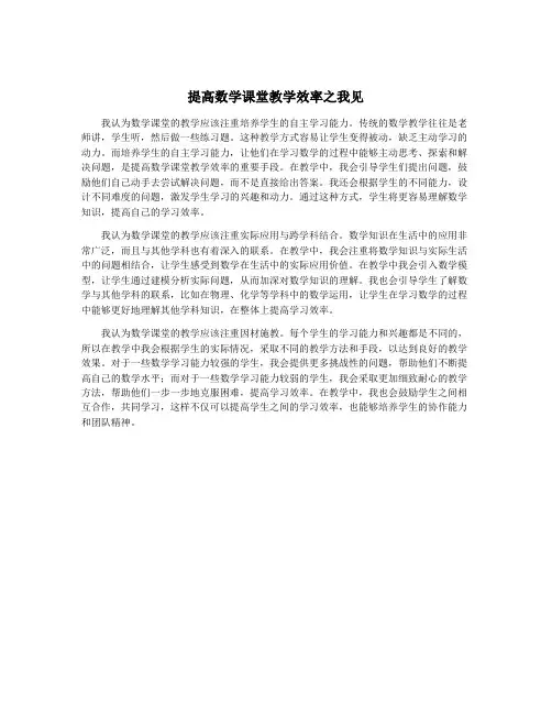 提高数学课堂教学效率之我见