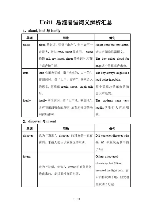 人教版九年级英语各单元易混易错词义辨析汇总