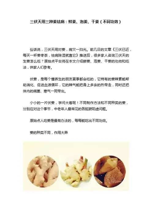 三伏天用三种姜祛病：鲜姜、泡姜、干姜（不同功效）