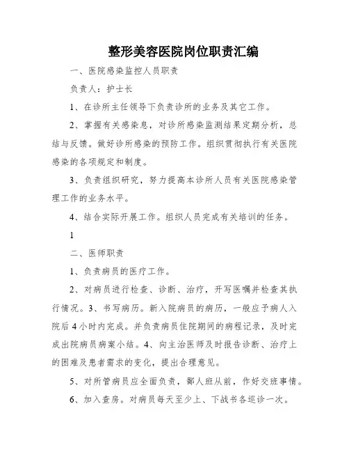 整形美容医院岗位职责汇编